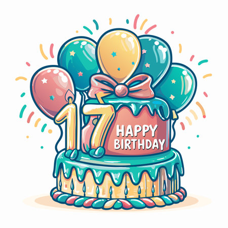 Birthday Cake with Balloonsのイラスト素材