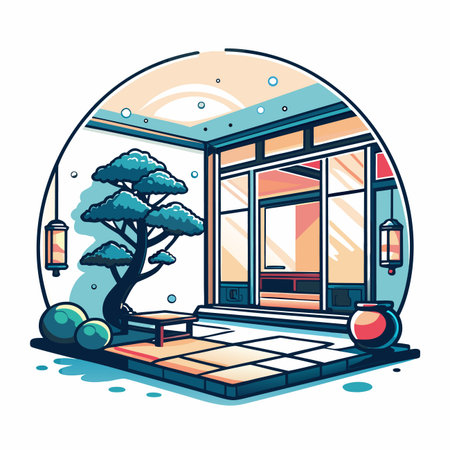 Japanese garden tree, room, lightのイラスト素材