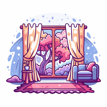 Cozy Room with Garden Viewのイラスト素材