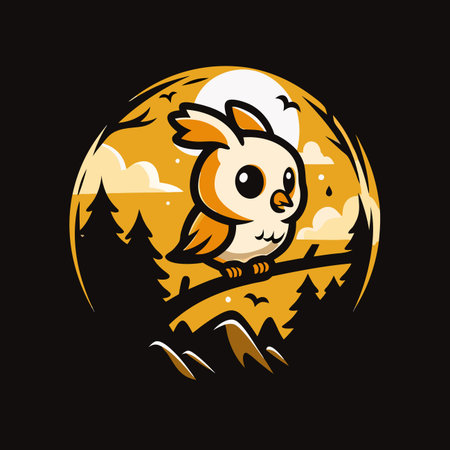 Cute owl in forest at night, whimsical designのイラスト素材