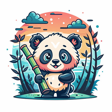 Panda holds bambooのイラスト素材