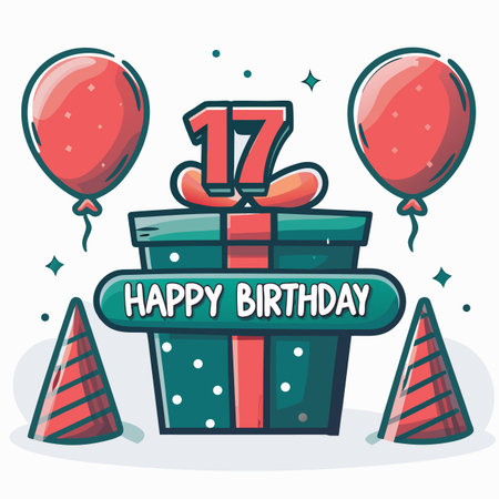 Sweet seventeen setup with gift box &amp; balloonsのイラスト素材