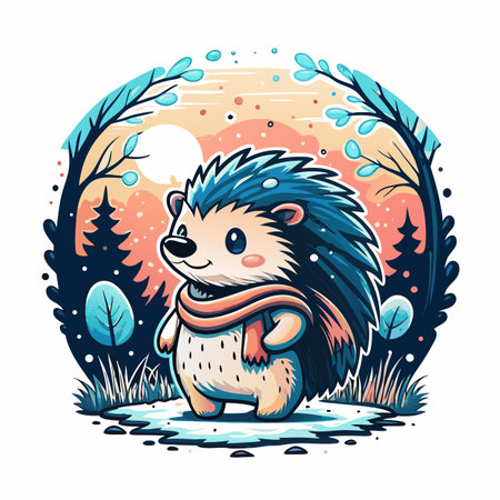 Cute hedgehog in winterのイラスト素材