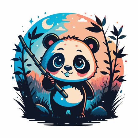 Cute Panda with Bambooのイラスト素材