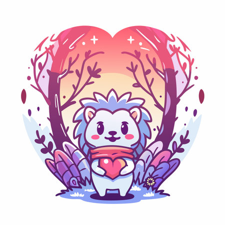Heartfelt Hedgehog Cute forest creature holding heart in natureのイラスト素材