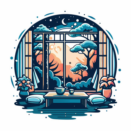 Serene view interior at nightのイラスト素材