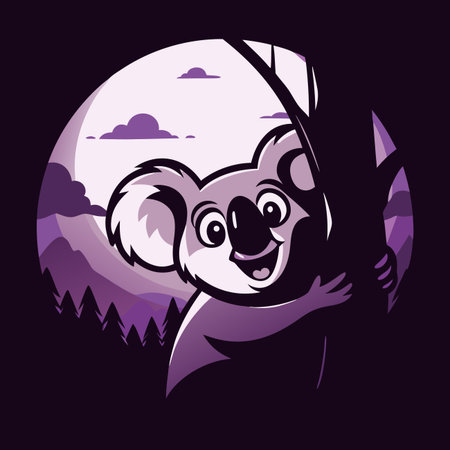 Smiling koala clinging to a tree in a forestのイラスト素材