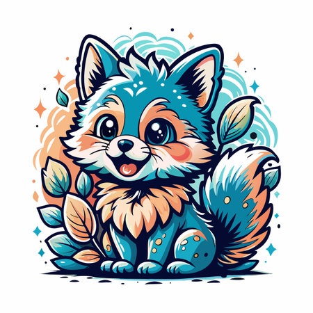 Cartoon puppy Big eyes, fluffy fur, soft paletteのイラスト素材