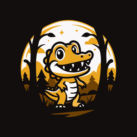 Cute Crocodile in Forestのイラスト素材