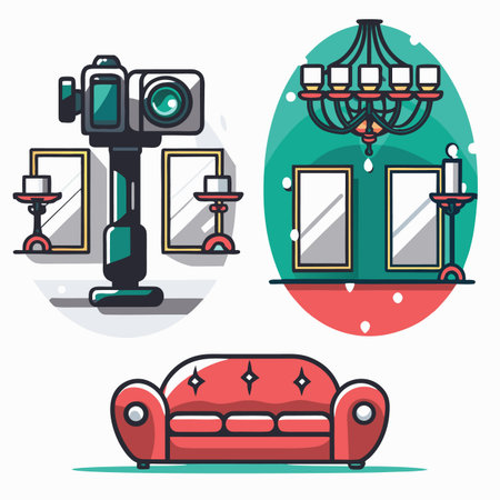 Interior design Camera, decor, couch iconsのイラスト素材