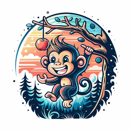 Cute Monkey in Treeのイラスト素材