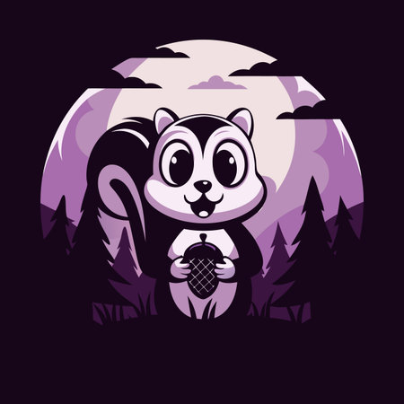 Cute Squirrel in Night Forestのイラスト素材