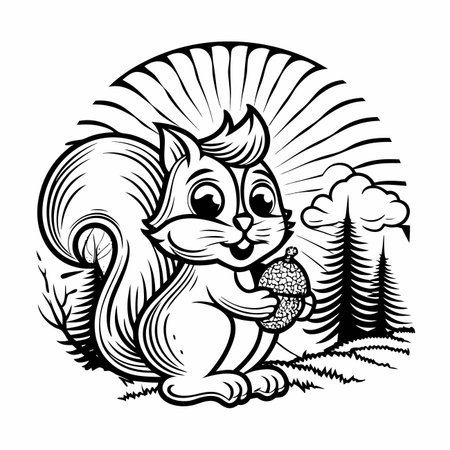 Cartoon squirrel with acornのイラスト素材