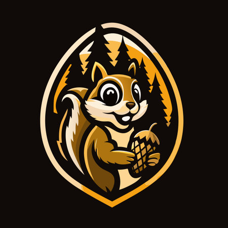 Squirrel, pine trees, acorn. Cartoonのイラスト素材