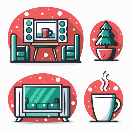 Cozy holiday themed graphic icons, festive seasonのイラスト素材