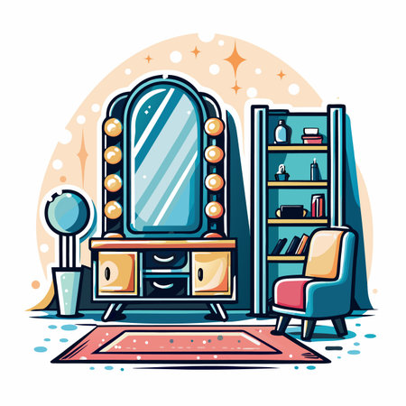 Room Vanity mirror, chair, shelf, rug and sparkling accentsのイラスト素材