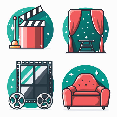 Theatre symbols Clapperboard, stage, film, chairのイラスト素材