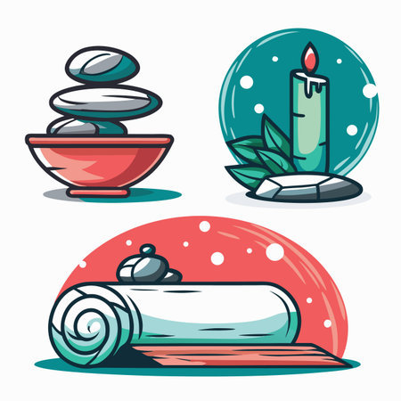 Spa icons stones, candle, and towelのイラスト素材