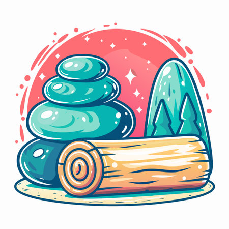 Spa stones, trees, &amp; log, soft colors. Peaceful graphicのイラスト素材