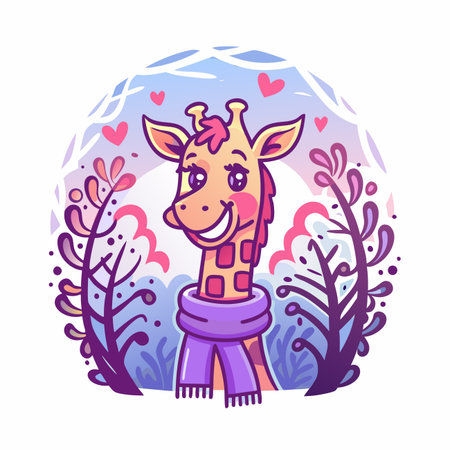 Cartoon giraffe with scarf in cute stylized illustrationのイラスト素材