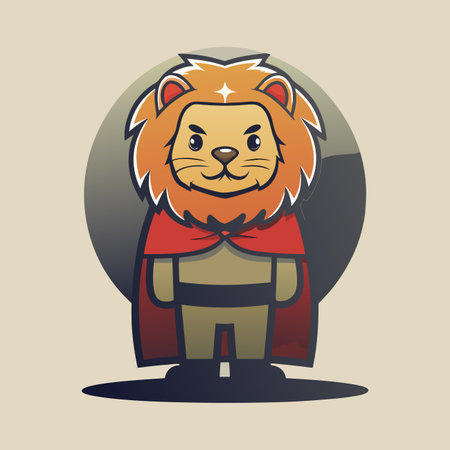 Cartoon lion wears cape, stands tallのイラスト素材
