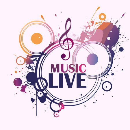 Vibrant abstract music themed design with a stylized musical note and circles.のイラスト素材
