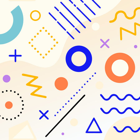 Geometric pattern with vibrant shapes and textures creates a playful mood.