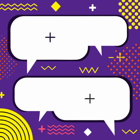 Vibrant Memphis style abstract background with geometric shapes and blank