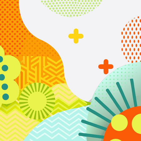 Abstract vibrant artwork featuring geometric shapes and patternsのイラスト素材