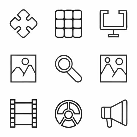 Collection of line icons, representing design elements and media tools.