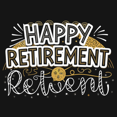Celebratory graphic art announces Happy Retirement, styled in gold and white.のイラスト素材
