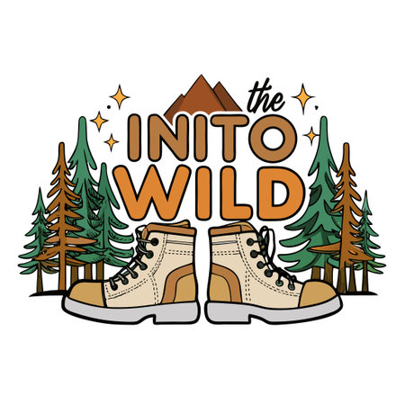 Stylized hiking boots with evergreen trees evoke a wilderness exploration theme.のイラスト素材