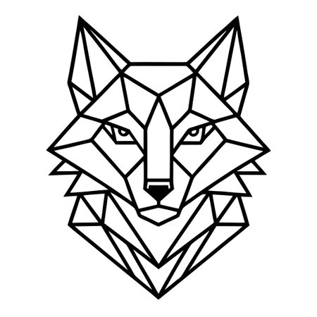 Geometric wolf head illustration with a modern, minimalist line art style.