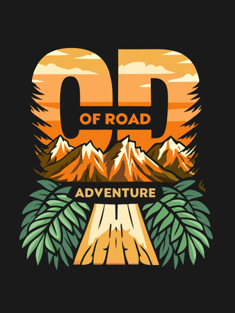 Off-road adventure awaits with stylized mountains and a clear path ahead.のイラスト素材