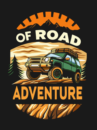 Green off-road vehicle conquers rugged terrain during an outdoor adventure trip.のイラスト素材