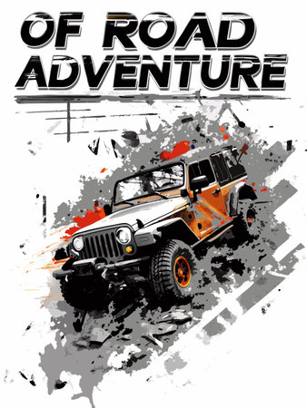 Bold off-road vehicle tackles rough terrain with dynamic graphic style, vibrant.