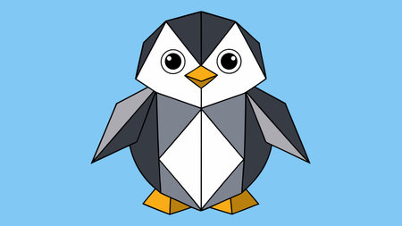 Geometric penguin art presents a cute avian in stylized, flat design vector.のイラスト素材