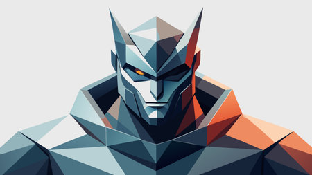 Geometric robot warrior with sharp angular design and one glowing orange eye