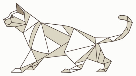 Geometric cat illustration featuring a polygon style and neutral color palette.のイラスト素材
