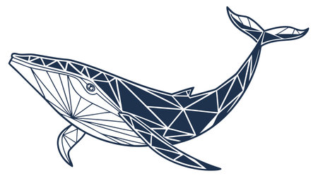Geometric blue whale illustration swimming serenely in a minimalist design.のイラスト素材