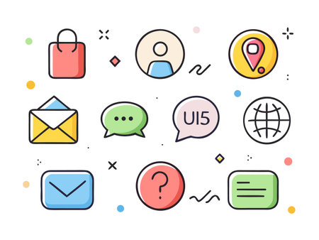 A collection of flat vector icons depicting common digital communication.のイラスト素材