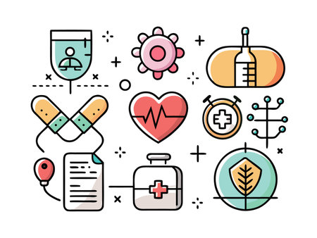 Medical icon set displaying various healthcare and wellness concepts inのイラスト素材