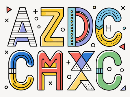 Whimsical lettering showcases a bold, colorful typographic design aesthetic.のイラスト素材