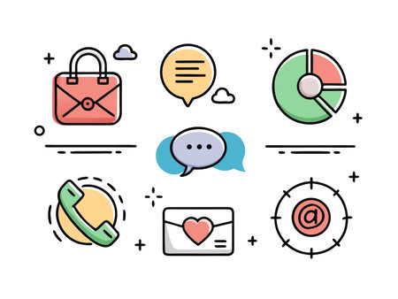 A collection of colorful and playful icon drawings shows business concepts well.のイラスト素材