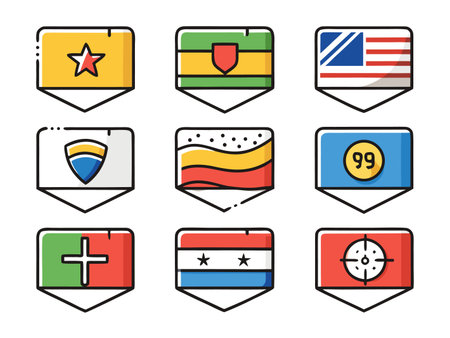 Collection of stylized flag icons depicting various nations and abstractのイラスト素材