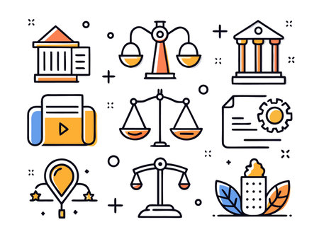 Illustrative symbols representing legal, financial, and process conceptsのイラスト素材