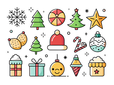 Festive icons arranged in a vibrant Christmas holiday pattern design art.のイラスト素材