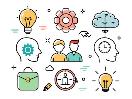 Flat vector design shows business brainstorming process and teamwork concept.のイラスト素材