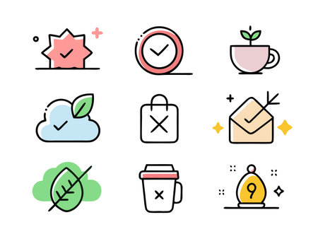 Assorted vector icons depict confirmation, growth, and cancellation concepts.のイラスト素材