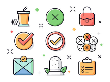 Collection of colorful outline icons representing various concepts and tasks.のイラスト素材